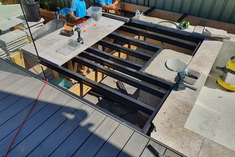 tiles on substructure spanning a gap.