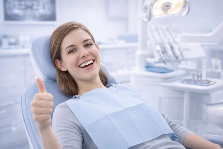 Patient showing thumbs up after comfortable recovery from wisdom tooth extraction