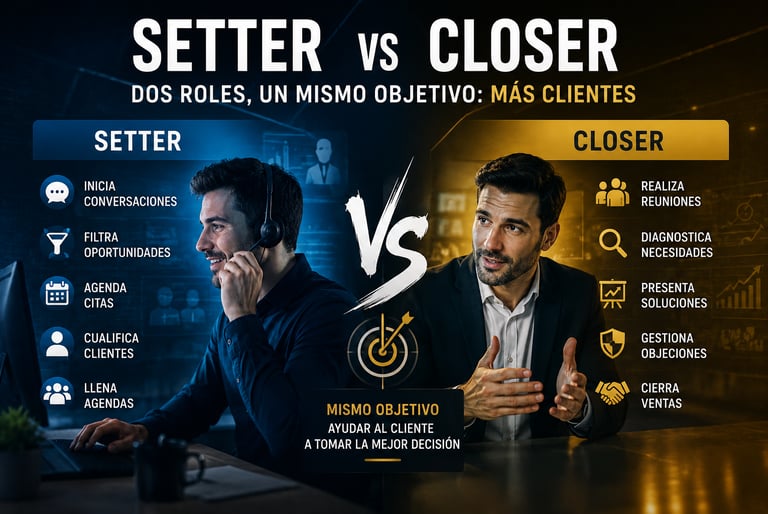 Diferencia entre setter y closer dentro de un sistema comercial moderno - Academia de Closers