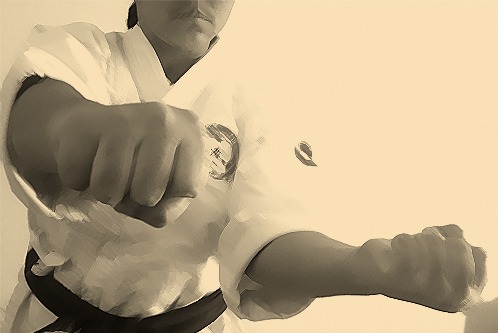 Traditional karate training in Okinawa Goju Ryu dojo environment