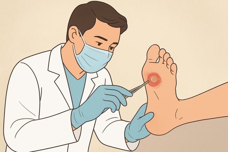 doctor assessing a foot ulcer