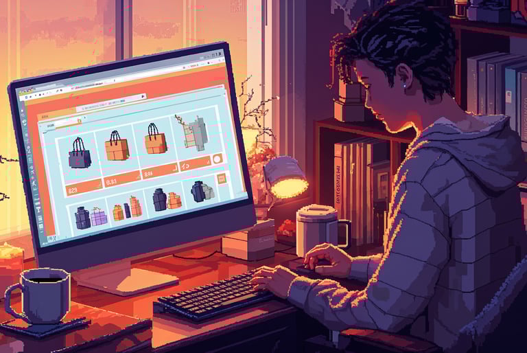 a person sitting at a desk with a computer monitor and a keyboard