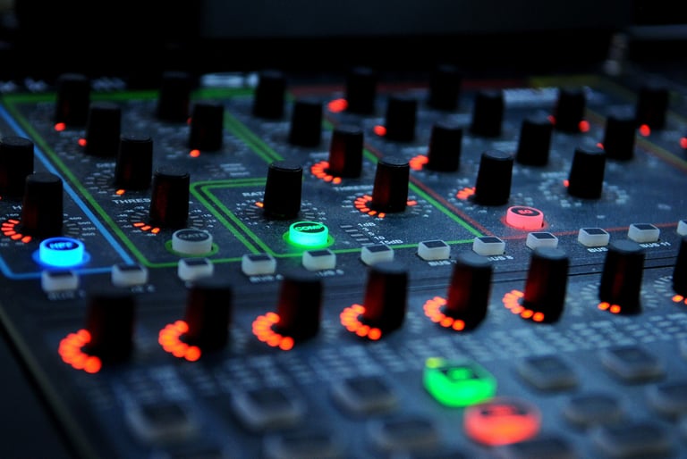 a sound mixing console with a multicolored sound