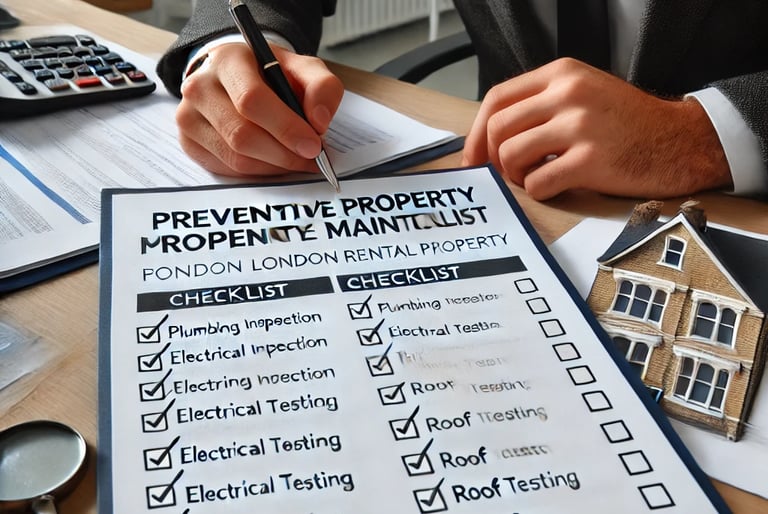 A landlord checking a preventative property maintenance checklist for London rental properties.
