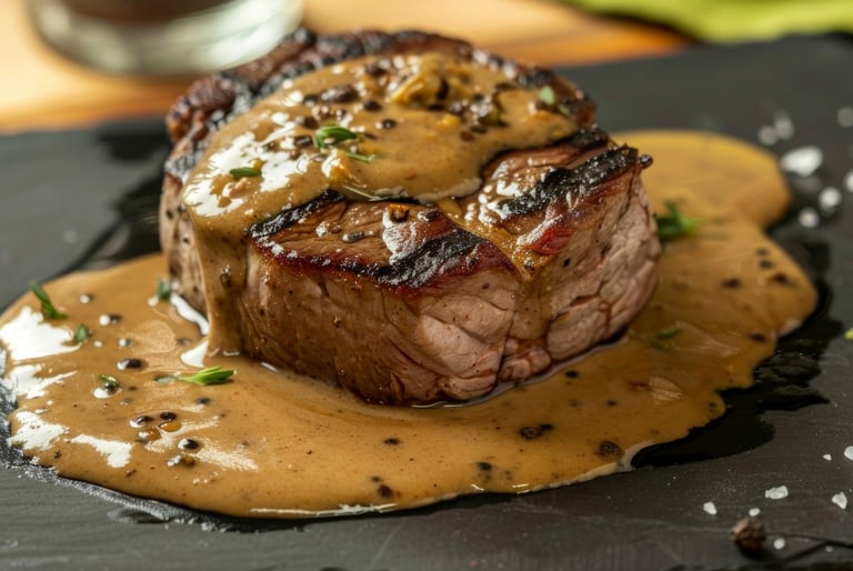 steak with peppercorn sauce