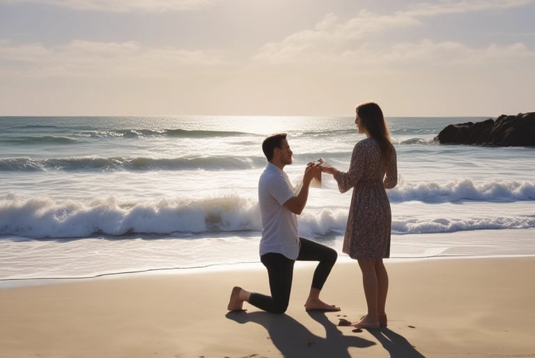 Demande en mariage sur la plage, symbole de pourquoi se marier commence avant le jour J