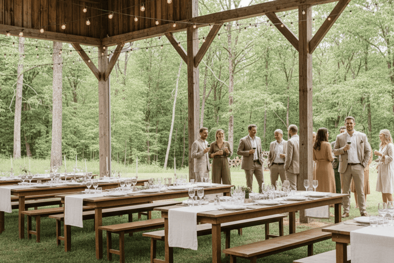 Salle simple et guirlandes, astuce pour comment organiser un mariage petit budget