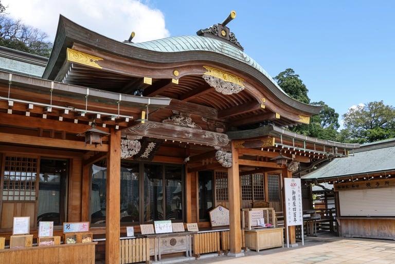 Suwa Shrine grounds in Nagasaki surrounded by trees and traditional Shinto architecture