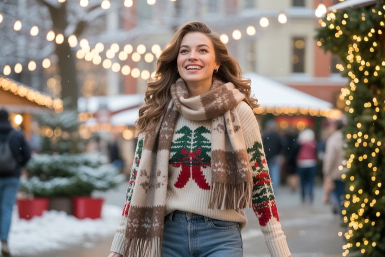 a woman walking down a street in a city