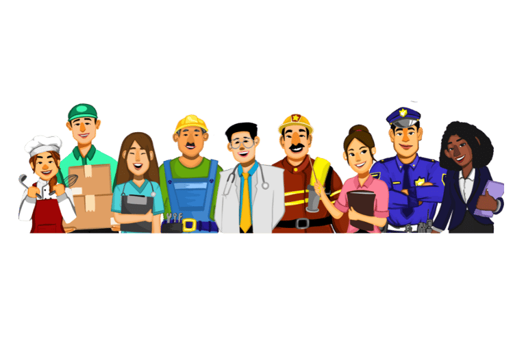 Grupo de técnicos, especialistas e profissionais de diversas áreas, simbolizando conhecimento