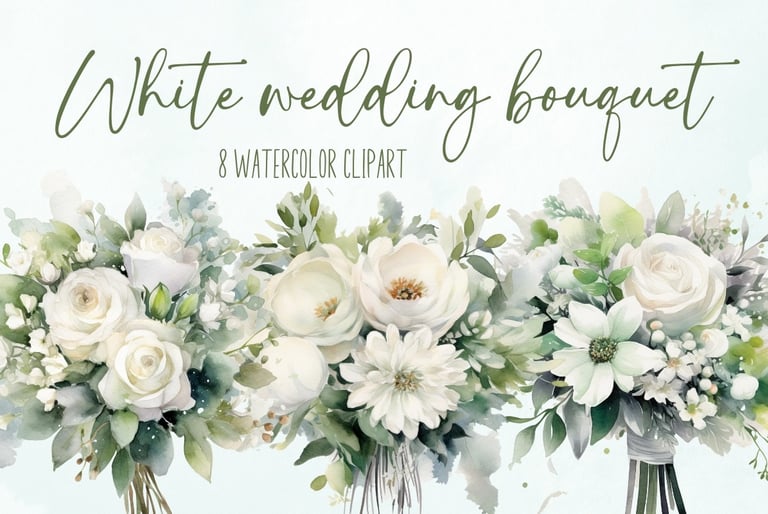 White wedding flowers bouquet free png clipart for commercial use