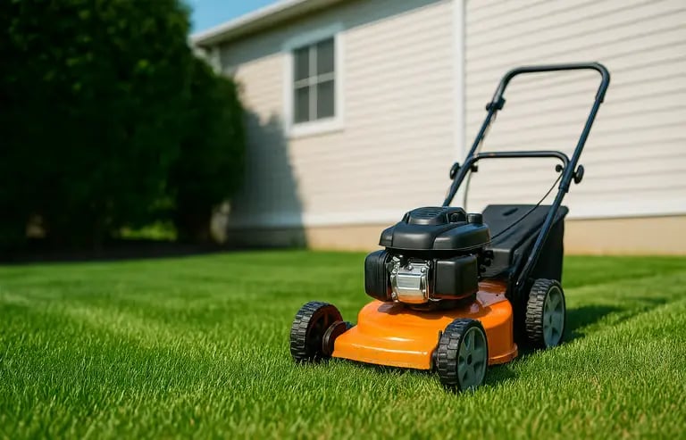 Tonte de pelouse à Belfort dans un jardin particulier avec entretien soigné du gazon