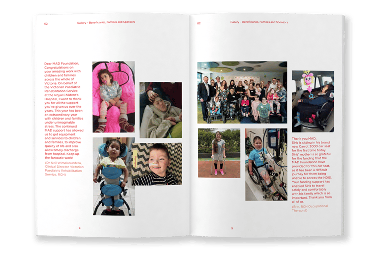 MAD Foundation Annual Report, typesetting by Michelle Pirovich, Squeezebox