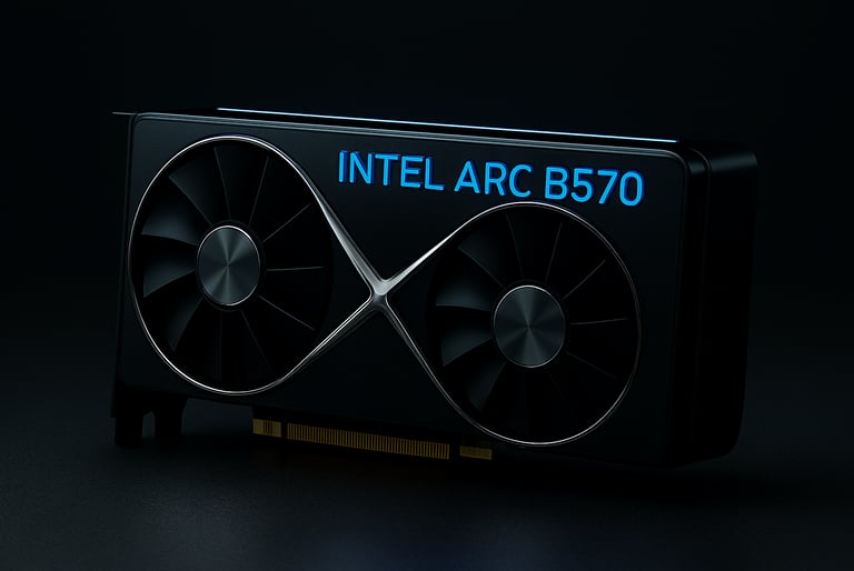 Intel Arc B570 with blue LED and brushed metal