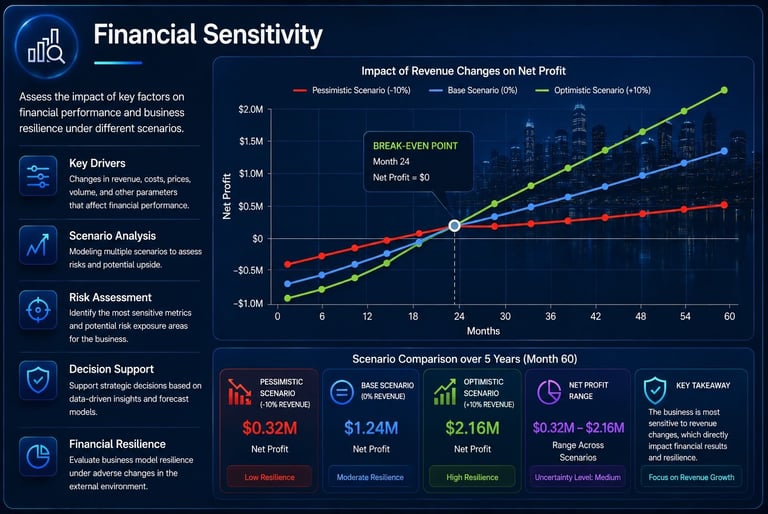 Financial Sensitivity for E-2 Visa Business Plan — scenario analysis of revenue changes, cost fluctu