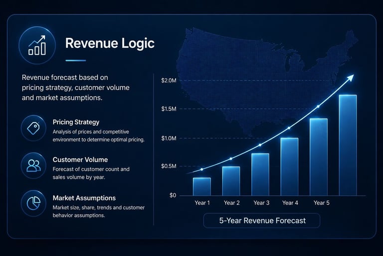 Revenue Logic for E-2 Visa Business Plan — revenue forecast, pricing strategy, customer volume analy