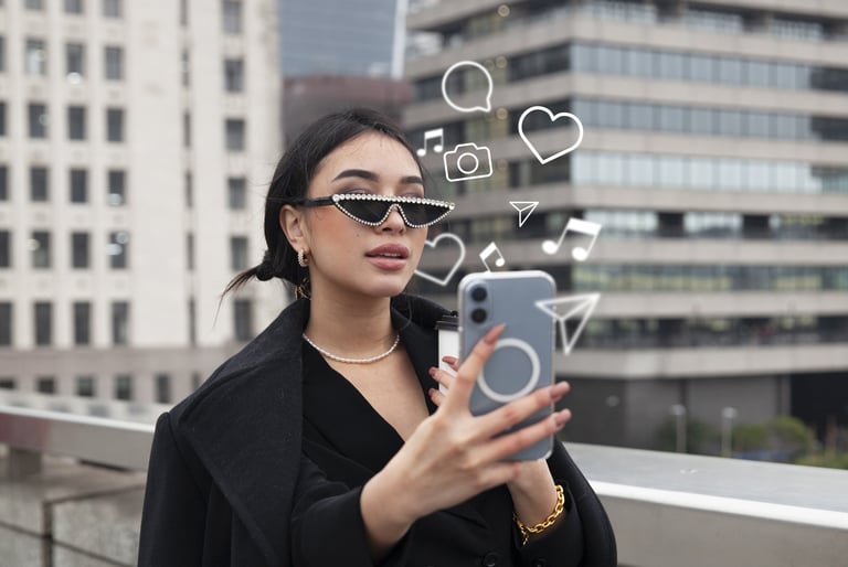 Creadora digital usando el móvil para generar contenido, imagen representativa de un creador digital
