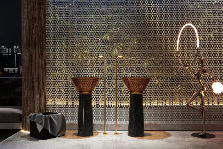 a room with a lamp and a lamp on a table