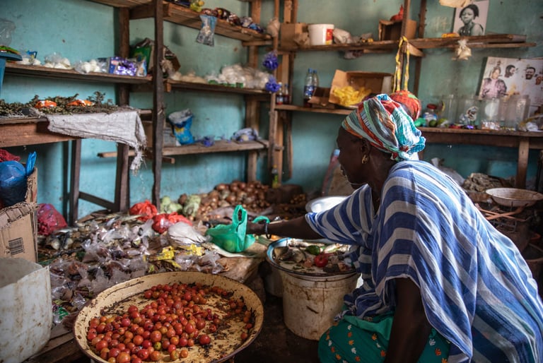 A village boutique sells everyday food items, an extension of the family home.