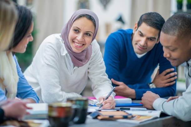 Diverse international student group studying education visa