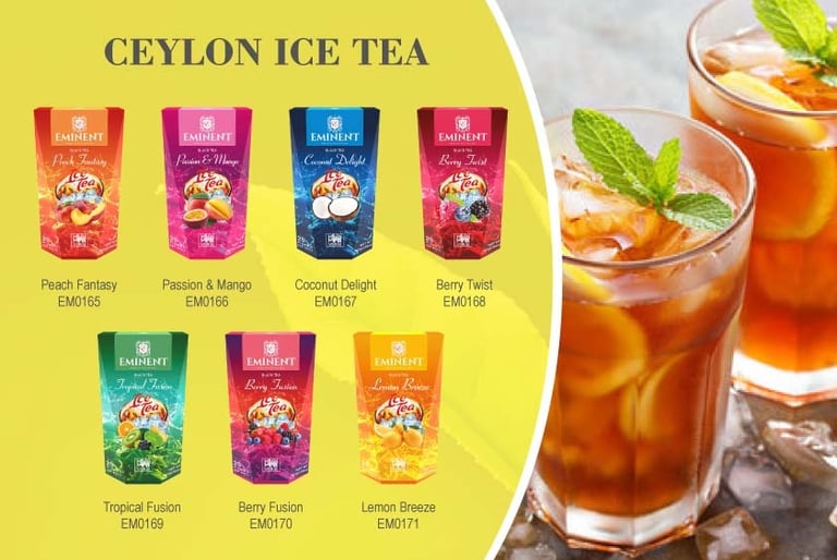 EMINENT range of Ice tea and two cup of EMINENT Ice Tea