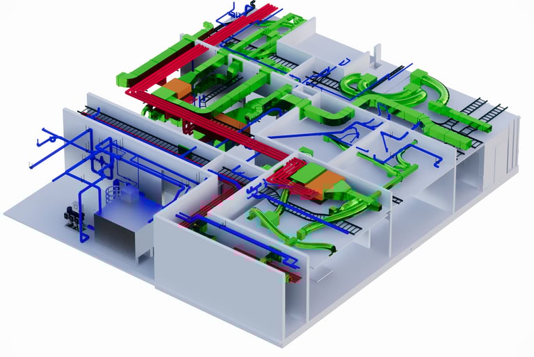 a diagram of a building with a large amount of pipes