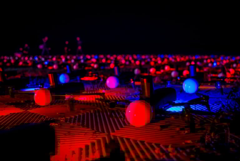 red and blue drones