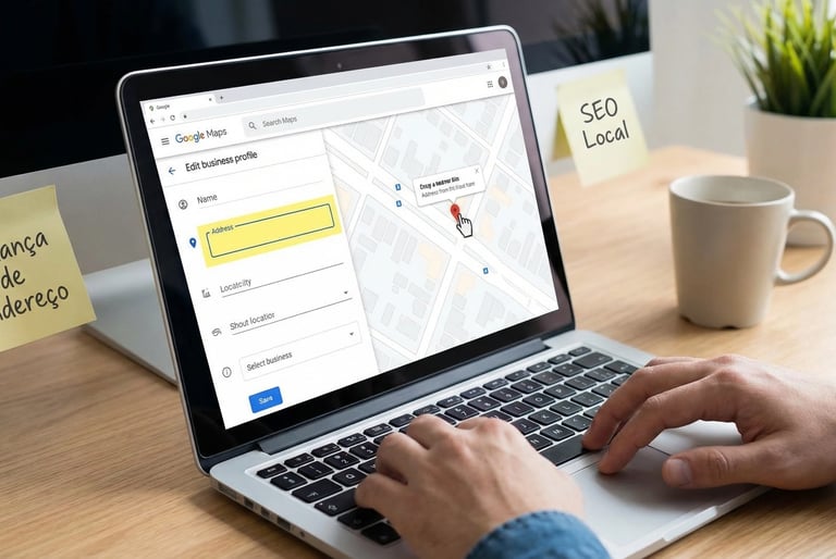 Mudando endereço comercial na interface do Google Maps.
