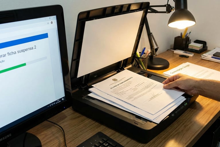 Documentos e alvará sendo preparados para contestação de suspensão no Google.