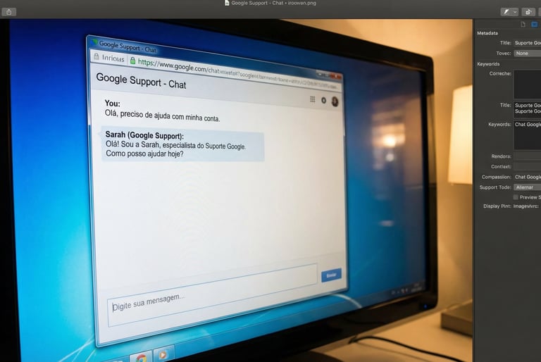 Interface de chat com suporte do Google em uma tela de computador.