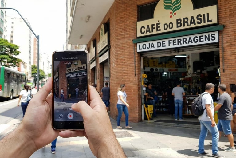 Gravando verificação por vídeo de uma fachada de loja no Brasil.
