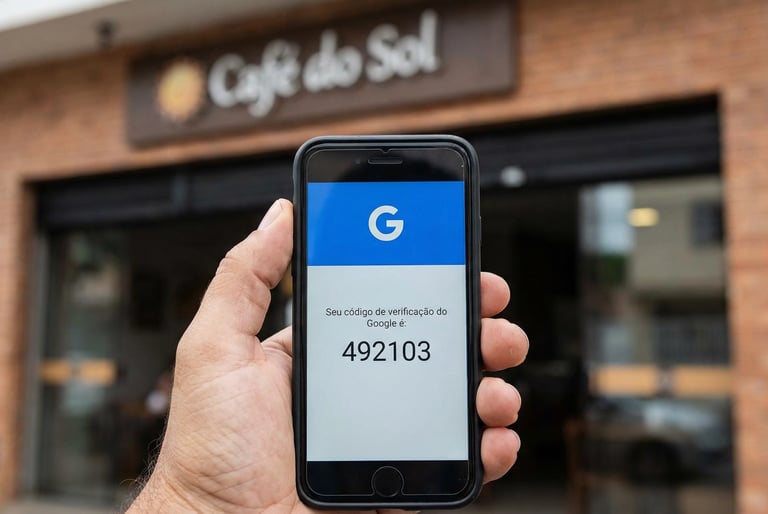 Tela de smartphone mostrando o processo de registro de empresa no Google Maps.
