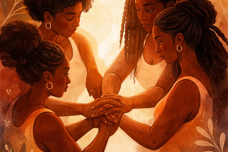 un grupo de mujeres africanas y afrodescendientes cogiendose las manos