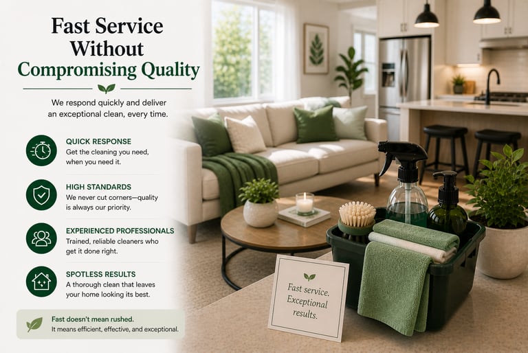 Professional home cleaning service supplies in a bright modern living room with expert service details.