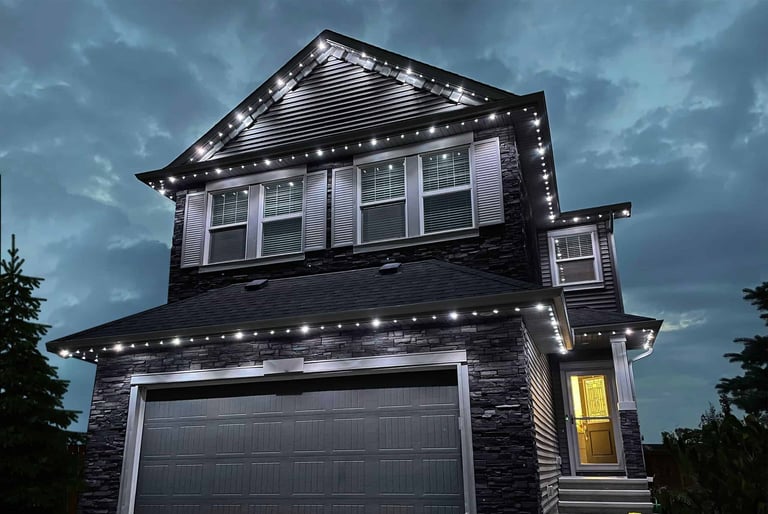 Residential house with LED permanent lights, LED turn into pot lights.