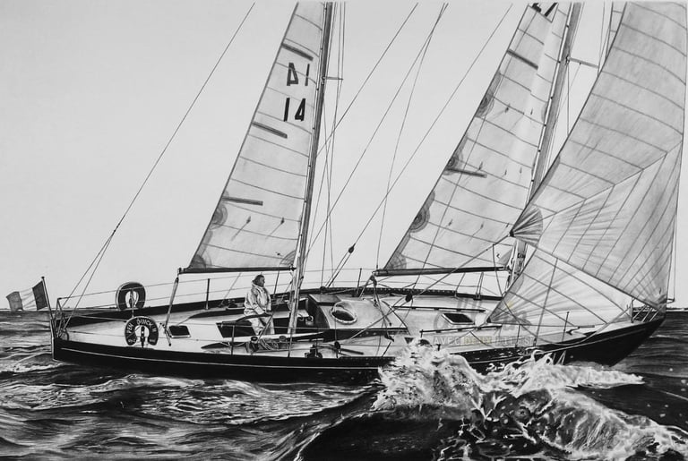 Dessin réaliste du Bateau Pen Duick II