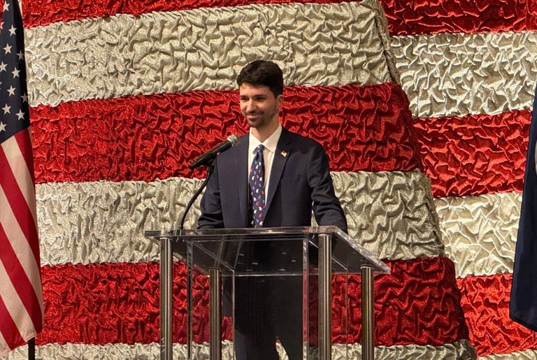 Kyle Gutshall speaking at Shenandoah County Republican Lincoln-Reagan Dinner