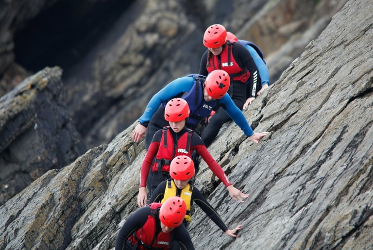 Engaged team navigating a challenge, sharing a unique experience