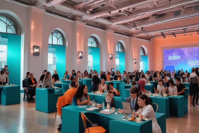 man in orange dress shirt talking and sitting in front of woman on brown sofa