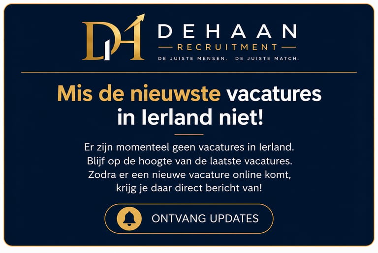 Dehaan Recruitment notification for job vacancies in Ireland with an update subscription button.