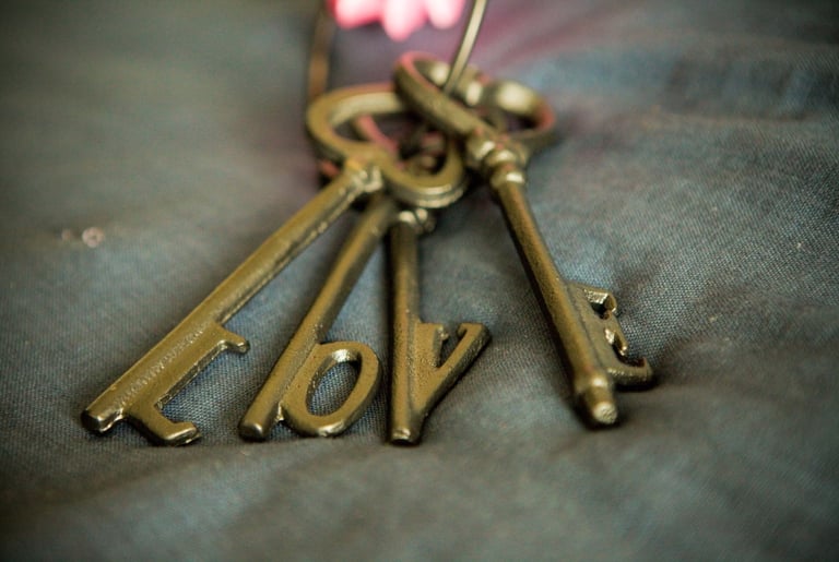 Keychain with Keys that spell "Love"
