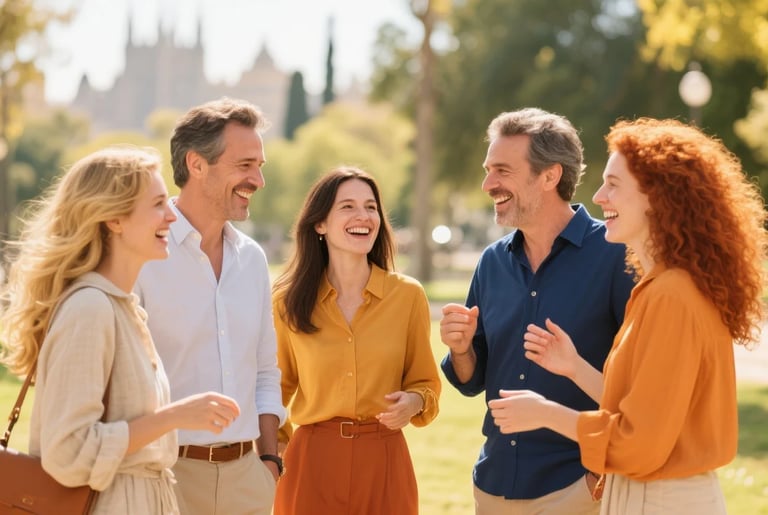 Diverse group laughing, symbolizing confident communication and connection