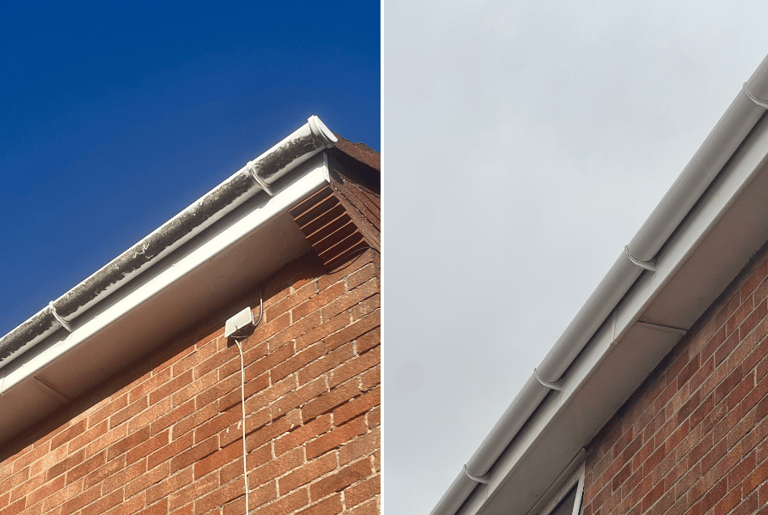 Gutter cleaning before and after