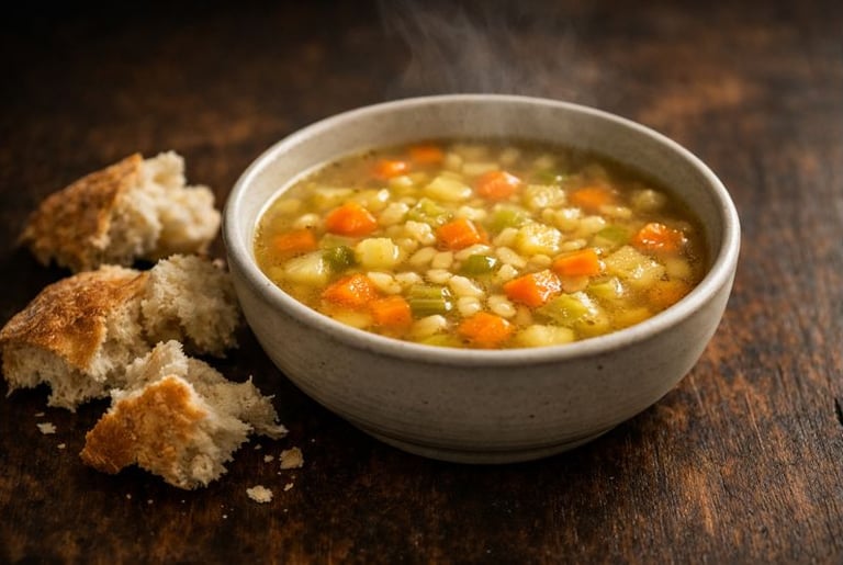 Breaking bread vegetable soup