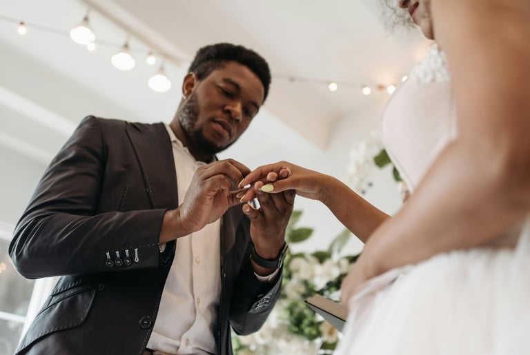 a multi-faith couple exchanging rings on their wedding day