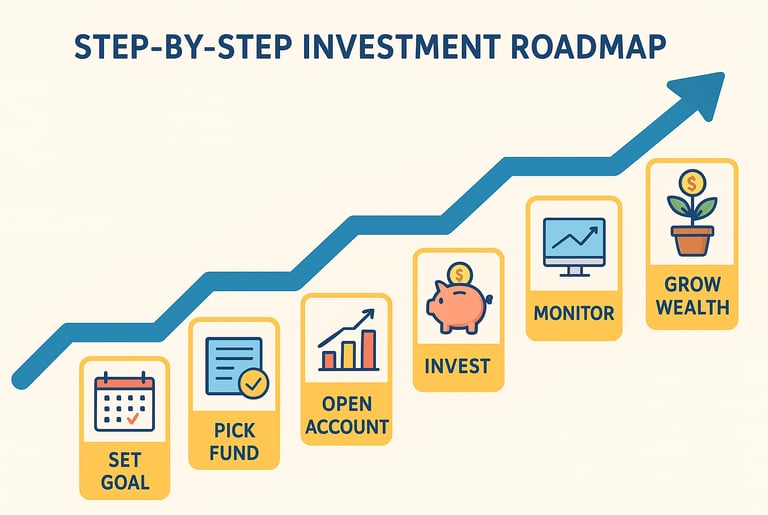 Step-by-step investing guide covering debt, index funds, stocks, trading, and diversified portofolio