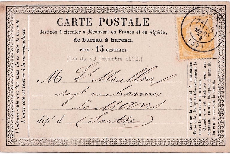 LILLE, 28. März 1874. Diese Postkarte trägt ausschließlich den Datumsstempel von LILLE