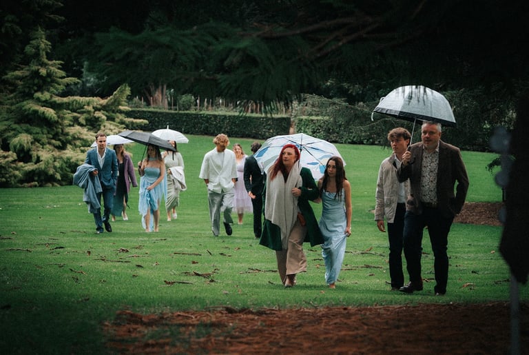 Guests arriving for an intimate wedding ceremony at Araucaria Avenue in Adelaide Botanic Garden