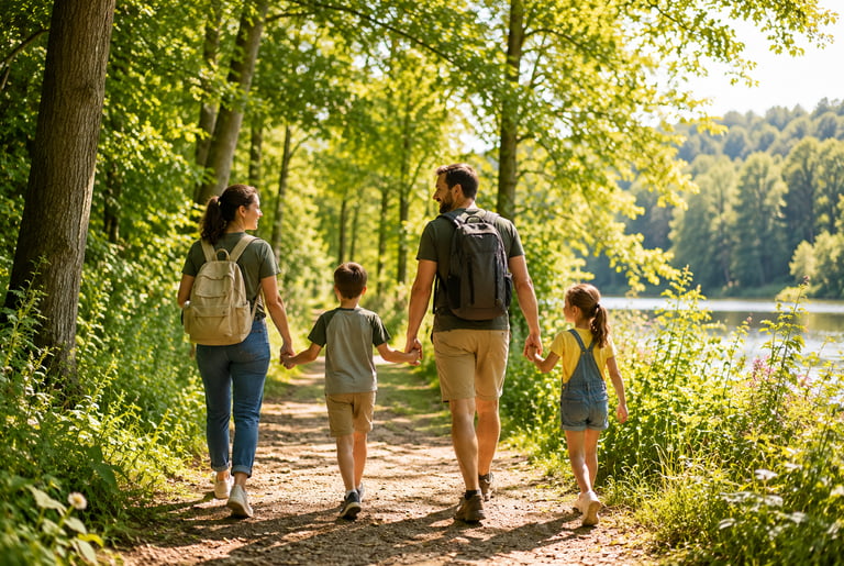 Family enjoying nature while learning the importance of sustainable living and environmental conserv