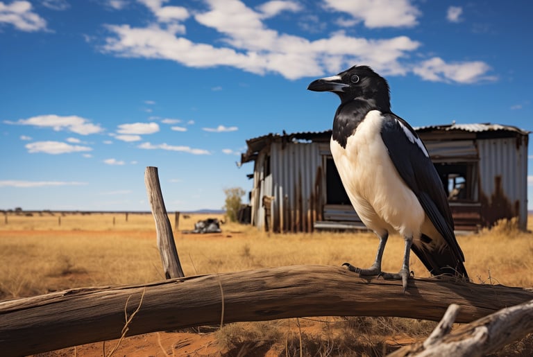 Magpie sitting on a fence at an Australian outback station